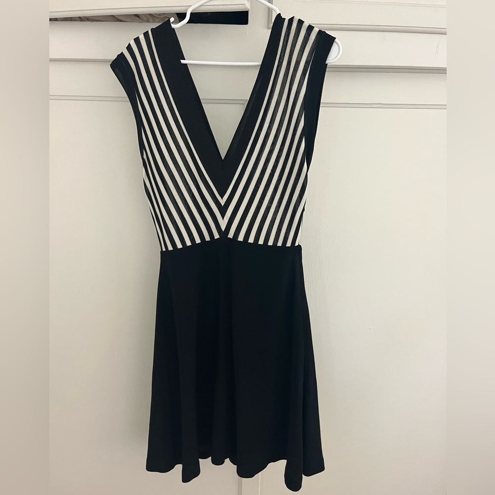 Sandro Black and White Striped V Neck Dress